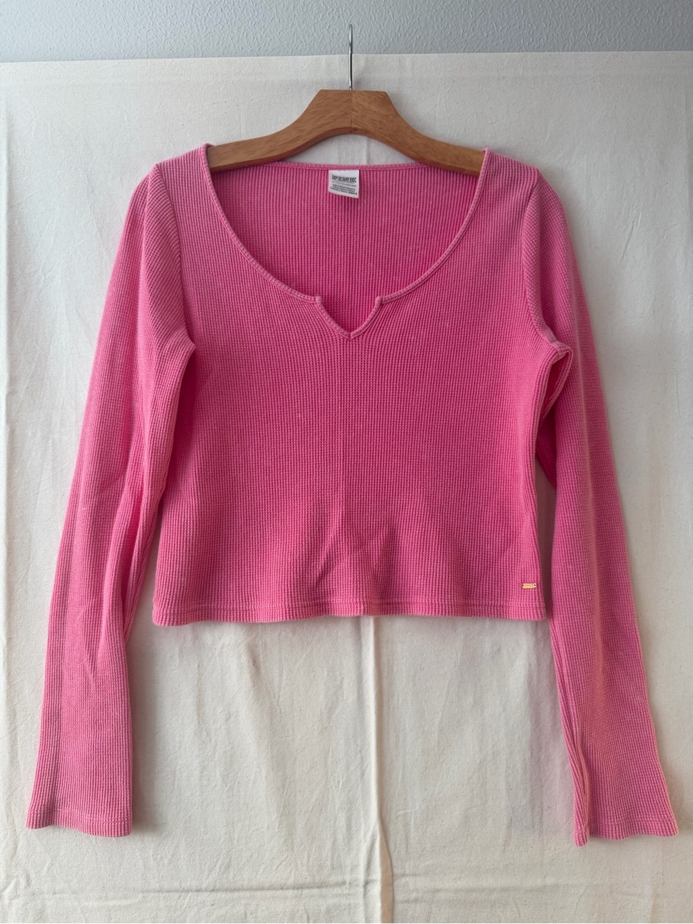 3/$20 PINK Victoria's Secret Hot Pink Waffle Thermal Long-Sleeve Crop Top